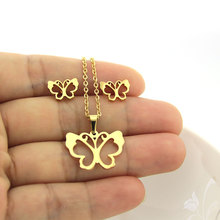 1 Set Golden Stainless Steel Set Hollow Butterfly Charms Insect Earrings Necklace Sets for Women Girls Kids Gift 2024 - buy cheap