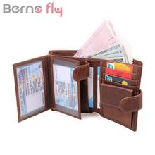 BERNO FLY Brand Trifold Wallets Men Genuine Cowhide Leather RFID Short Wallet Vintage Purse Men Coin Big Capacity Card Holder 2024 - buy cheap