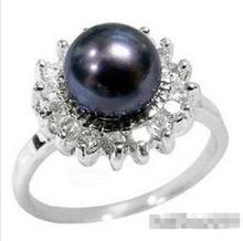 Gran oferta de nuevo estilo> Perla Negra Real 18KWGP tamaño del anillo de cristal: 6.7.8.9 2024 - compra barato