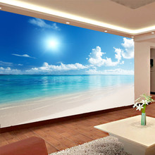 Papel tapiz De Mural personalizado 3D, vista del Océano, cielo azul y nubes, playa, sala De estar, pared del dormitorio, Papel tapiz De pared 3D 2024 - compra barato