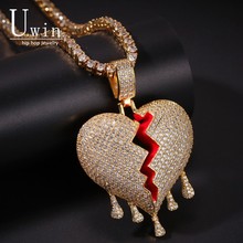 UWIN-collar y colgante con forma de corazón roto para hombre, Circonia cúbica, Zirconia, circonita, zirconita, zirconita, estilo Rock, Punk, Hip Hop 2024 - compra barato