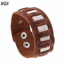 JINSE New Fashion Wide Cuff  Leather Bracelet Vintage Genuine Cowhide Bracelets & Bangles for Men Jewelry HQ151 2024 - buy cheap