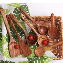 7 типов, деревянная лопатка из тайского тика, шпатель, рисовая ложка, большой совок для супа для приготовления пищи, деревянная кухонная утварь, принадлежности 2024 - купить недорого