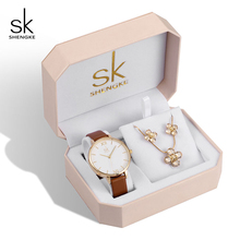 Shengke relógio de pulso feminino, dourado, criativo, quartzo, brinco, colar, 2019, sk, para moças, conjunto de joias, luxo, presente 2024 - compre barato