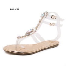 Koovan sandálias femininas de diamantes, com strass, novo estilo boêmio, estilo folk, roma, para praia, sapatos baixos, verão, 2018 2024 - compre barato