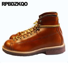 Booties 2021 Autumn Shoes Genuine Leather Ankle Designer Plus Size European Handmade Fall Full Grain Boots Lace Up Men Short 2024 - buy cheap