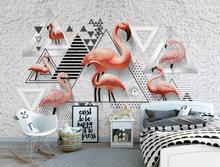 Personalizado mural papel de parede nordic simples 3d estéreo preto e branco geométrico flamingo fundo da 2024 - compre barato