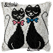 Embroider needlework kits latch Hook black cats cross stitch fabric Throw Pillow Embroidery Set Crocheting Rug Yarn Pillowcase 2024 - buy cheap