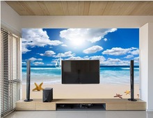 classic wallpaper for walls 3d customized wallpaper Blue sky and white clouds beach scenery Home Decoration 2024 - buy cheap