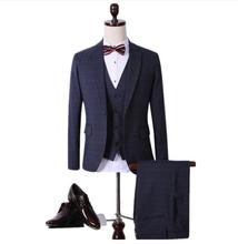 2019 traje de lana de un solo botón para hombre, traje de hombre, Blazer, vestido de boda, traje de novio, trajes de negocios (chaquetas + chaleco + Pantalones) 2024 - compra barato