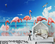 Beibehang Custom wallpaper modern minimalist small fresh sea flamingo background wall children's room baby room 3d wallpaper 2024 - buy cheap