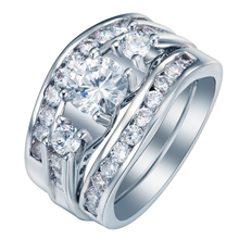 Conjunto de anéis femininos de zircônio cúbico, conjunto de joias na moda cor de prata para festa de casamento, presente 2024 - compre barato