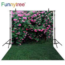 Funnytree papel de parede para fotochamada, flores rosa, bucha, verde escuro, grama, fotografia de casamento, fundo, fotofone 2024 - compre barato