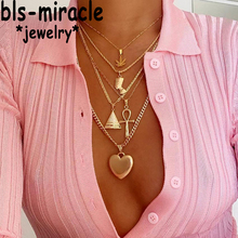 Женское многослойное ожерелье с геометрическим узором, длинное ожерелье с фигуркой сердца и кулонами, 2019 2024 - купить недорого
