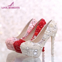 True Love Pearl Wedding Shoes Pink Color Fashion Luxurious Bridal High Heels Wedding Ceremony Rhinestone Pumps Bridesmaid Shoes 2024 - buy cheap