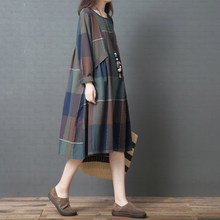 2018 Autumn New Women Cotton Linen Dress Long Sleeve O-neck Janpanese Mori Girl Vintage Loose Long Dress Female Robes XXL 2024 - buy cheap