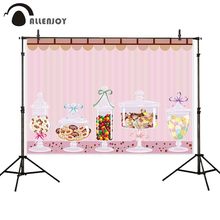 Allenjoy kids background for photography candy bar pink stripes colorful sweets bow-knots backdrop birthday customize photocall 2024 - buy cheap