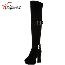 Plus size 33-43 Winter Snow Boots for Women round toe thick High Heels double Buckle Round Toe Platform Long over the Knee Boots 2024 - buy cheap