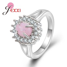 Anel feminino de prata esterlina 925, anel elegante em formato de margarida com zircônias brancas, rosa, opala de fogo 2024 - compre barato