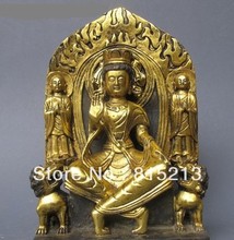 bi00217 Tibet Nepal Old Bronze Gild Lions do the Goddess of Mercy Kwan Yin Buddha Statue 2024 - buy cheap