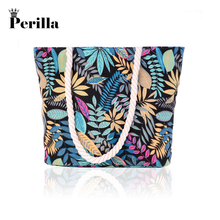 Perilla Mulheres Floral Bolsa Com Zíper Grande Capacidade de Ombro Da Lona Saco de Compras Saco de Praia Sacos Casuais Bolsa Feminina 2024 - compre barato