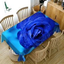 Blue Rose Pattern 3D Tablecloth Dustproof Polyester/Cotton Tablecloth Wedding Hotel Banquet Decoration Table Cloth Home Textiles 2024 - buy cheap