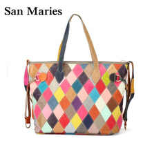 San Maries Wholesale Patchwork Cow Leather Bags Handbags Women Famous Brands Fashion Women Tote Bag Shoulder Bags 2024 - buy cheap