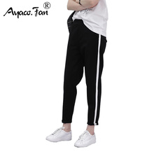 2019 Autumn New Sweatpants Casual Black Striped Side Harem Pants Lady Sports Loose Trousers for Student Women Ankle-Length Pants 2024 - buy cheap