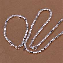 Wholesale  silver color  jewelry sets high quality European retro 4MM light bead necklace bracelets jewelry set , S062 2024 - buy cheap