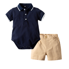 Cospot conjunto de roupas verão recém-nascidos meninos festa aniversário cavalheiro roupas macacão shorts da criança sólido branco azul macacão 2022 35 2024 - compre barato