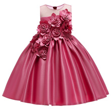 Vestidos infantis flores 3d para meninas, roupas para o natal, vestido de princesa, festa de casamento, vestido escolar 2024 - compre barato