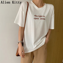 Alien Kitty Embroidery Letters Regular Short Sleeve Fashion O-Neck Fresh 2019 Casual Plus Loose Simple 3 Colors T-shirt M-2XL 2024 - buy cheap