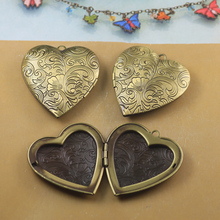 40mm 5pçs coração porta-retrato caixa medalhão pingente estilo europeu artesanato, jóias busca pingente 2024 - compre barato