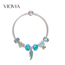 VIOVIA Wings Fashion Jewelry Feather Charms Bracelet & Bangle for Women Crystal Beads Bracelet Simple Diy Christmas Gifts B17104 2024 - buy cheap