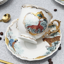Novidade conjunto de copo de café de porcelana selva animal copo e pires pássaro macaco estilo ouro porcelana copo de chá 2024 - compre barato
