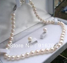 Wholesale free shipping >>>>>8-9mm White Cultured Pearl Necklace Earring Set 17" 2024 - buy cheap