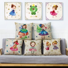 Cute Fairy Princess Frog Prince Cushion Cover 45*45cm Linen Pillow Covers Beige Throw Pillows Cases Sofa Home Decor Pillowcase 2024 - buy cheap