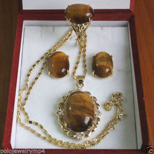 Wholesale price 16new +Jewelry Tiger Eye Stone Ring Earrings Pendant Set $30% 2024 - buy cheap
