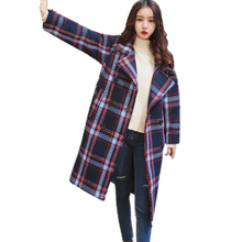 Женское осенне-зимнее новое плотное теплое шерстяное пальто в клетку, регулируемое женское брендовое повседневное свободное длинное пальто 2024 - купить недорого