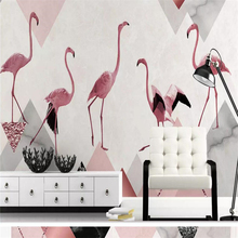 Papel de parede decorativo, estilo simples, pintura de parede em mármore do flamingo com pico geométrico 2024 - compre barato