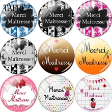 TAFREE French Letter Design Merci Maitresse Picture 25mm DIY Glass Cabochon Dome Charms For Custom Brooch Necklace Keychain 2024 - buy cheap