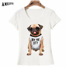 Hipster Cool Pug Print T-Shirt Summer Fashion Women T-shirt White Casual Short Sleeve Cute Dog Design Girl Tops Ameitte Tees 2024 - buy cheap