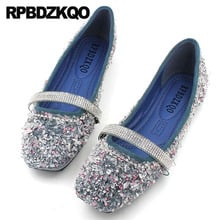 Sapatilhas femininas mary jane com strass de cristal, chinês, sapatos de balé para casamento brilhante, dedo quadrado e diamante, bailarina, prata e azul 2024 - compre barato