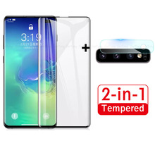 Película 2 em 1 para samsung galaxy s10 plus, vidro temperado com curvatura 3d, cobertura total, protetor de tela 2024 - compre barato