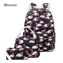 Flamingo Backpack Three-piece Nylon Waterproof Large-capacity Women Backpack Fashion Children's School Bags for Girl Teenagers 2024 - buy cheap