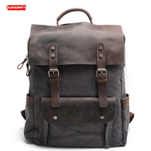 Vintage Canvas Men Backpack Male Shoulder Bag Waterproof Large Capacity Laptop Backpacks Cotton with Crazy Horse Leather 2024 - buy cheap