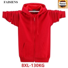 Autumn Winter Large Size Big Men Hoodies Sweatshirts 8XL Fleece Warm 6XL 7XL Jackets Zipper Black Red Hooded Sweatshirts For Men 2024 - buy cheap