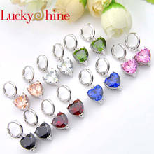 Luckyshine Heart Multi Color Crystal Cubic Zirconia Silver Wedding Dangle Earrings Russia USA Australia Earrings Free Shipping 2024 - buy cheap