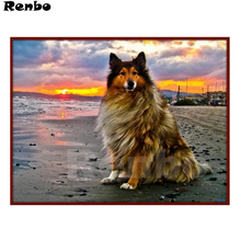 Borda de pintura personalizada com contas em diamante, fotografia personalizada collie 5d bordada em diamante quadrado completo, mosaico em ponto cruz a935 2024 - compre barato