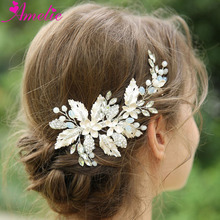 Wedding Bridal Barrette Leaf With Rhinestone Hair Clip Bridal Shower Hair Accessories Hair Clips Women Headpiece 2024 - buy cheap